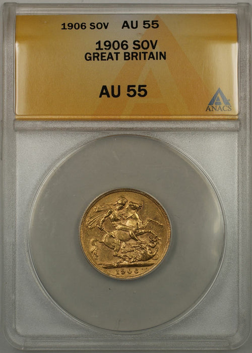 1906 Great Britain Sovereign Gold Coin ANACS AU-55 (AMT)