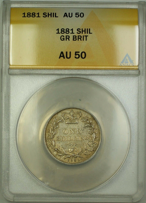 1881 Great Britain 1S Shilling Silver Coin ANACS AU-50