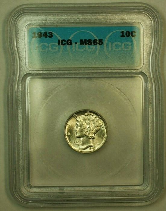 1943 Silver Mercury Dime 10c Coin ICG MS-65 (2K)