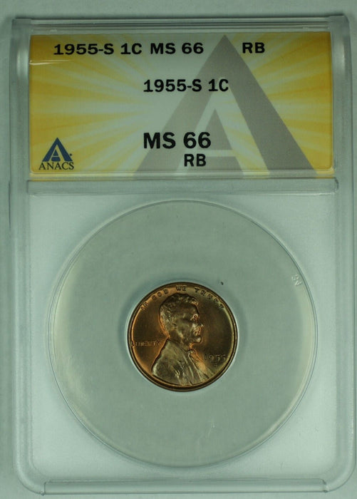 1955-S Lincoln Wheat Cent 1C Coin ANACS MS 66 RB (24)