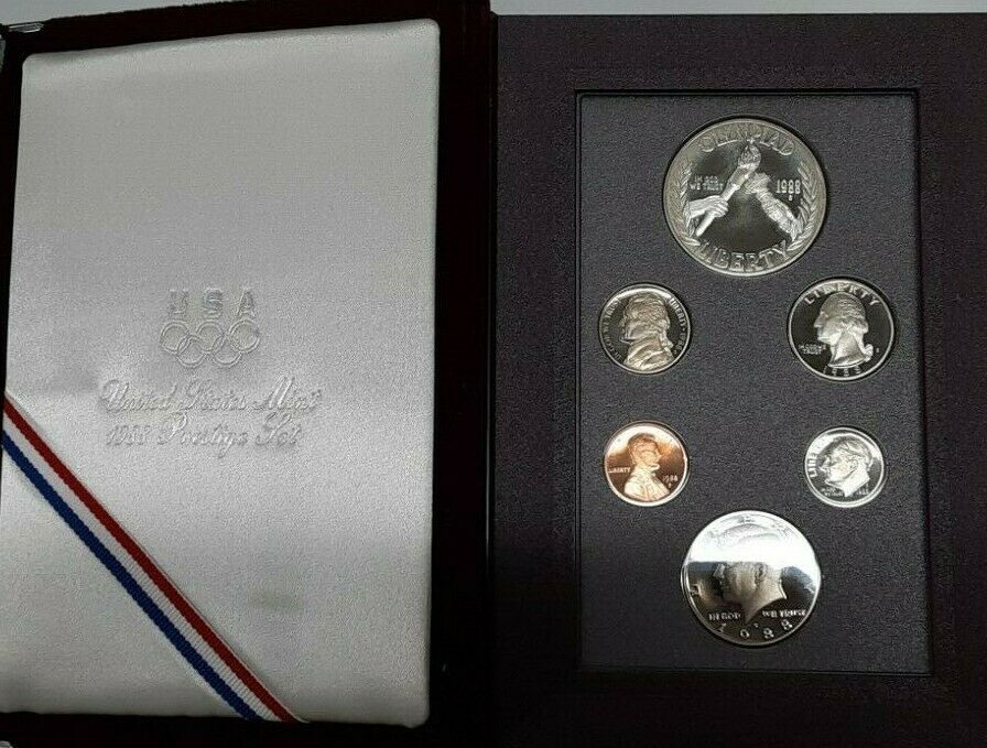 1988-S Prestige Set 6 Gem Proof Coins W/Olympic Silver $1 in US Mint OGP