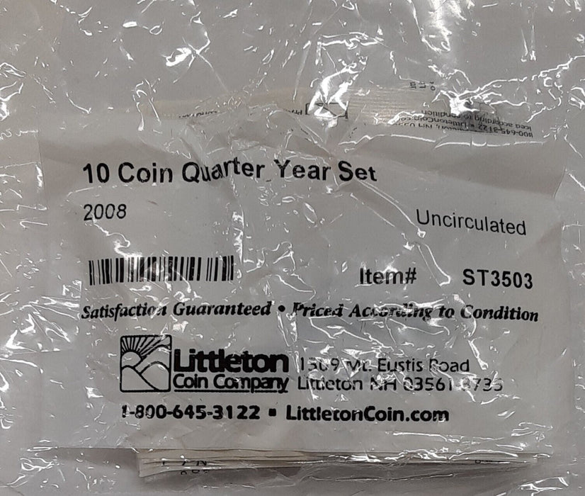 2008 P&D Statehood Quarter 10 Coin Set  UNC in Littleton Packaging