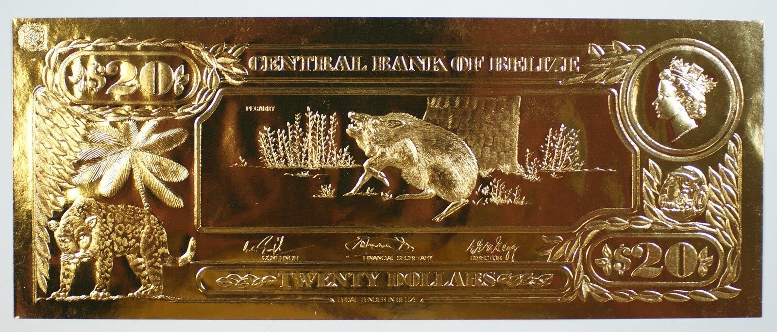 $20 Peccary-The First Gold Bank Notes of Belize w/ Presentation Card