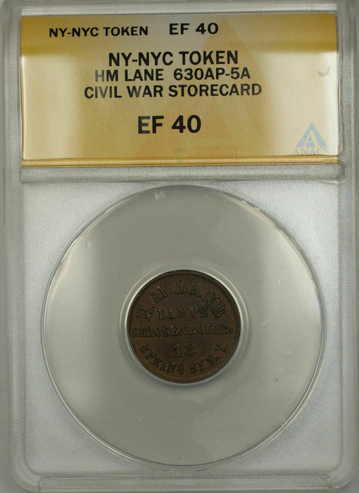 Civil War NY-NYC HM Lane Storecard Token 630AP-5A ANACS EF-40