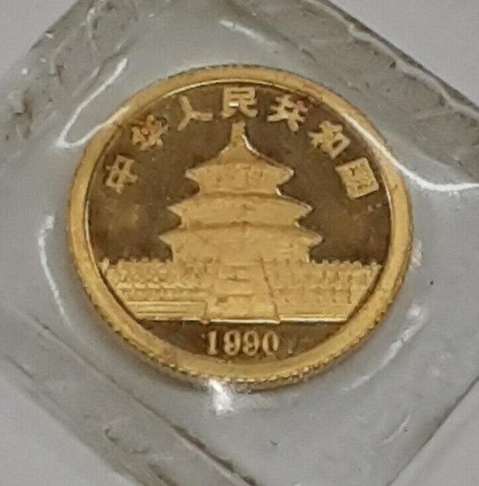 1990 PR China Five Yuan 1/20 Ounce Gold Panda Coin - BU/Sealed in Plastic