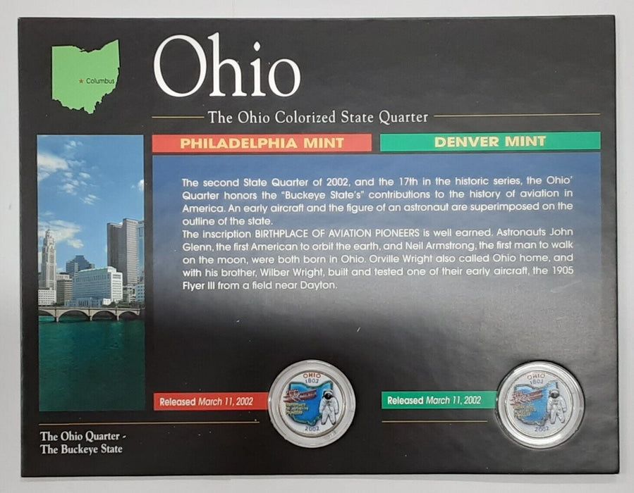 (2) 2002 Ohio Colorized State Quarter P&D-BU-w/Colorful Display Card