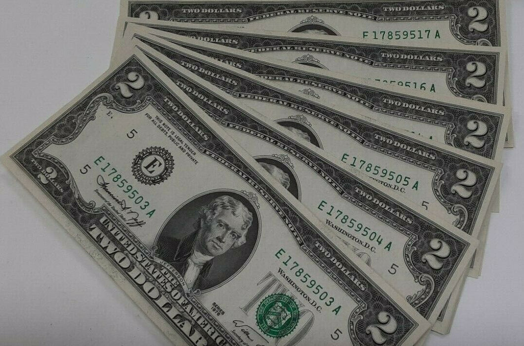 1976 $2 Federal Reserve Notes- Lot of 15 Consecutive Serial Numbers- CU