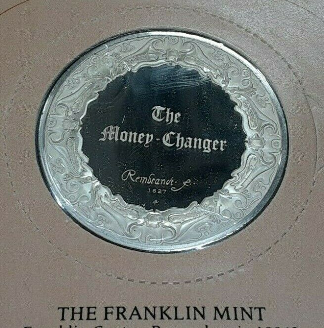 Franklin Mint Genius/Rembrandt PR .925 Silver Medal-The Money Changer in Card