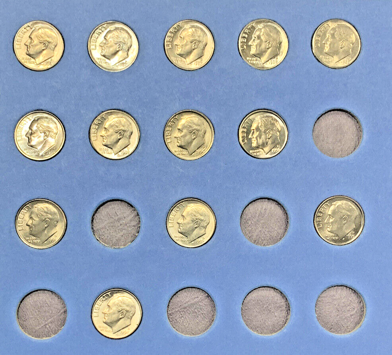 1960-1994 Roosevelt Dime Silver & Clad Set-Whitman Coin Folder (C)