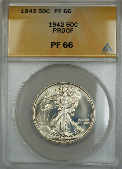 1942 Walking Liberty Silver Half Dollar 50c Coin ANACS PF-66 GEM