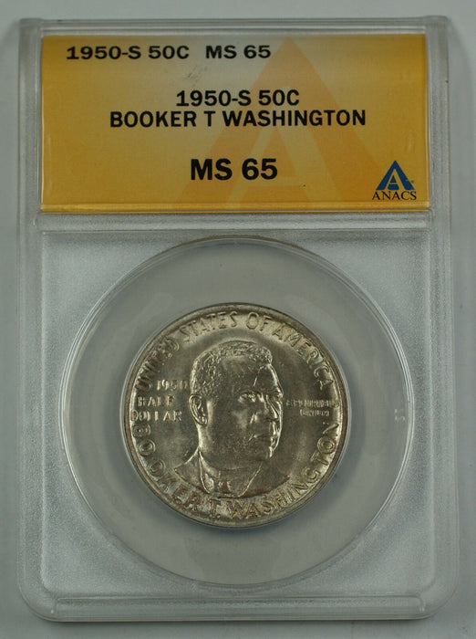 1950-S B T Washington Silver Half Dollar Commemorative Coin ANACS MS-65 (C)