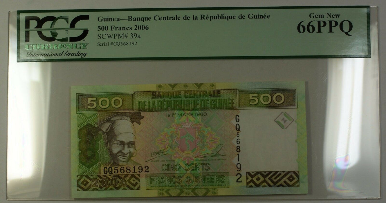 2006 Central Bank Republic of Guinea 500 Francs Note SCWPM# 39a PCGS GEM 66 PPQ