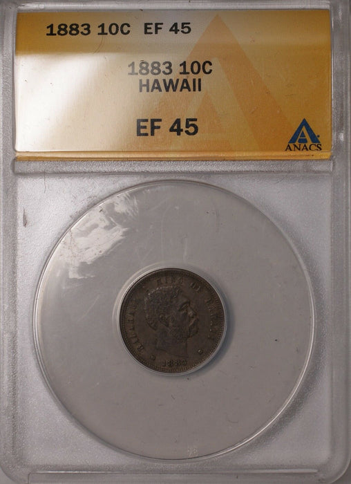 1883 Kingdom of Hawaii Silver Quarter 10c Coin ANACS EF-45 GBr Toned Better