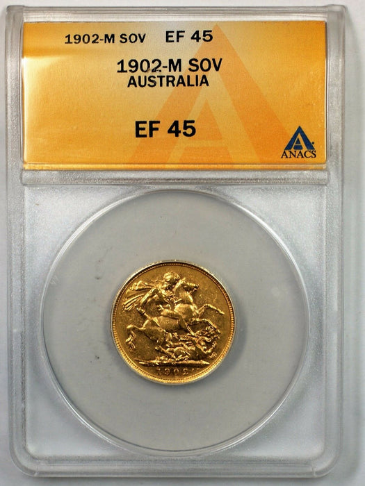 1902-M Australia Gold Sovereign Coin ANACS EF-45