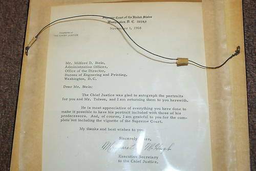 Chief Justice Earl Warren Autograph to BEP Director