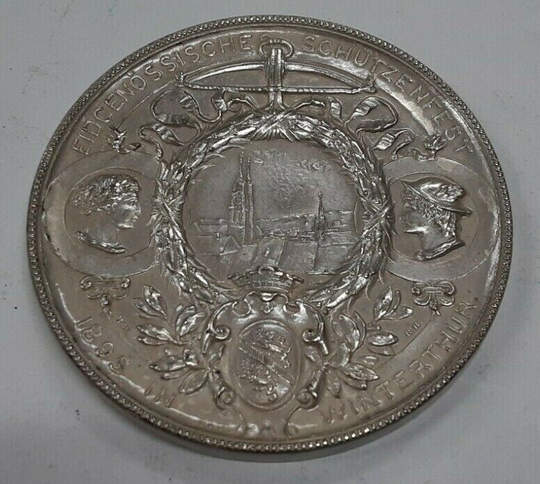 1895 Zurich in Winterthur Switzerland 45mm Silver Swiss Shooting Medal R1756b