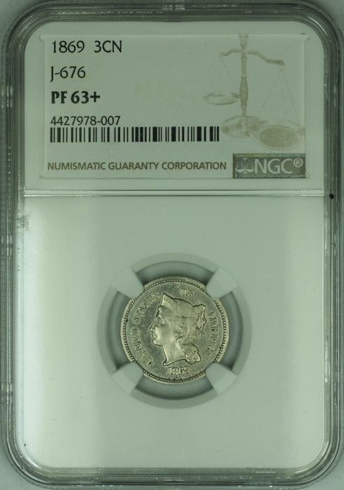 1869 3c Three Cent Nickel US Pattern Proof Coin J-676 NGC PF-63+ WW