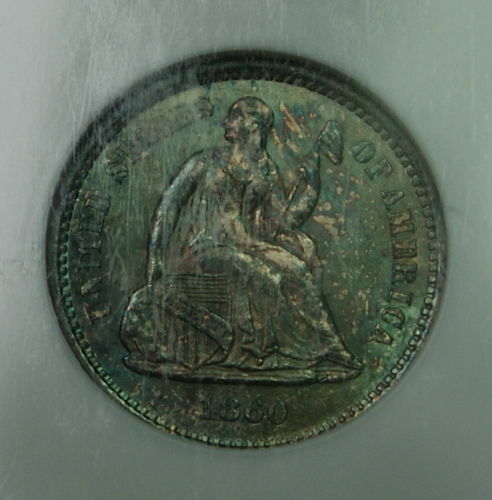 1860-O Silver Half Dime Coin, NGC MS-66, Toned