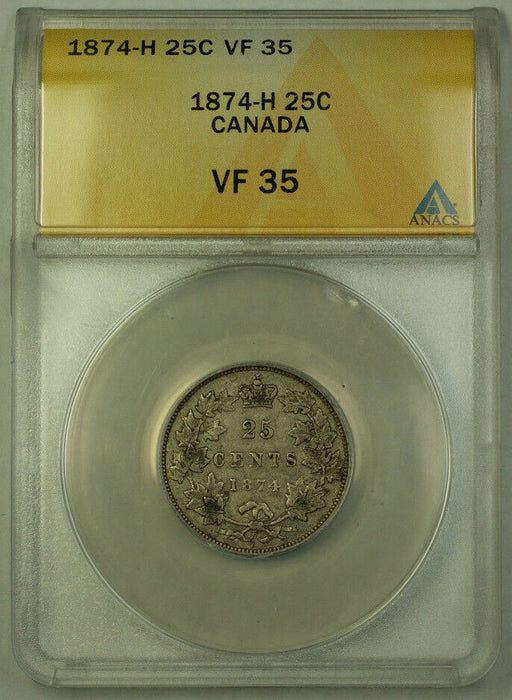 1874-H Canada Silver Quarter 25c ANACS VF-35 JMX