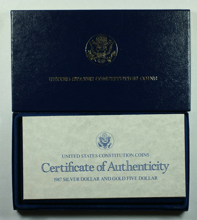 1987 U.S. Mint Constitution $1 Silver & $5 Gold UNC Coin Set- w/Box & COA