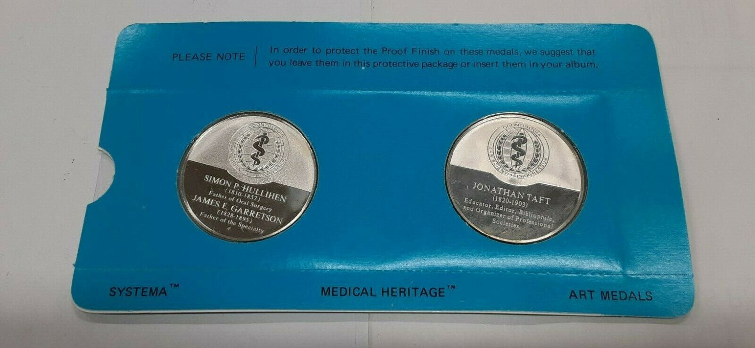 History of Dentistry .925 Silver PF Medals Franklin Mint- Hulihen-Garretson/Taft