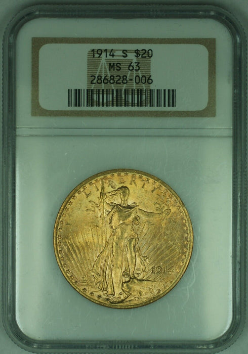 1914-S $20 St. Gaudens Double Eagle Gold Coin NGC MS-63