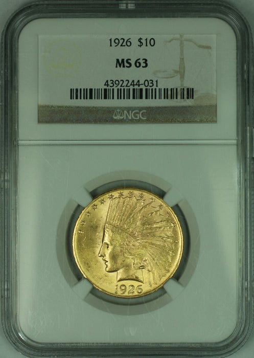 1926 Indian $10 Eagle Gold Coin NGC MS 63