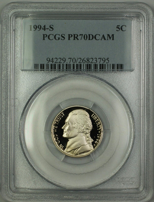 1994-S Proof Jefferson Nickel 5c Coin PCGS PR-70 Deep Cameo *PERFECT GEM*