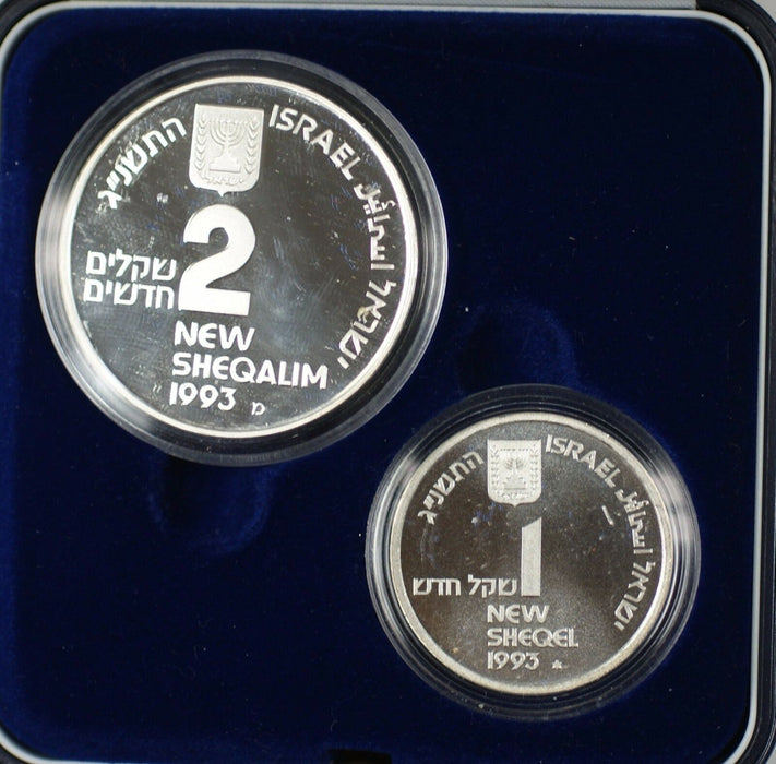 1993 Israel Sheqalim Independence Day 2 Coin Silver Proof & UNC Set w/ Box & COA