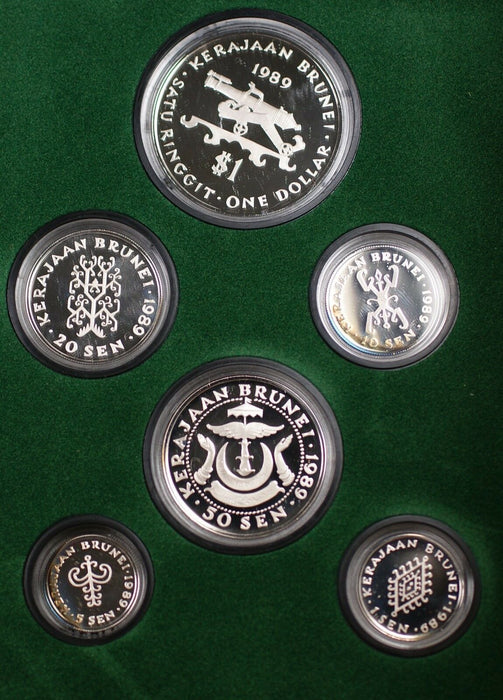 1989 Brunei Darssalam Beautiful Sterling Silver Six Coin Gem Proof Set Rare