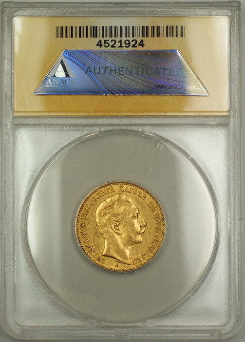1896-A Germany-Prussia 20M Mark Gold Coin ANACS AU-53