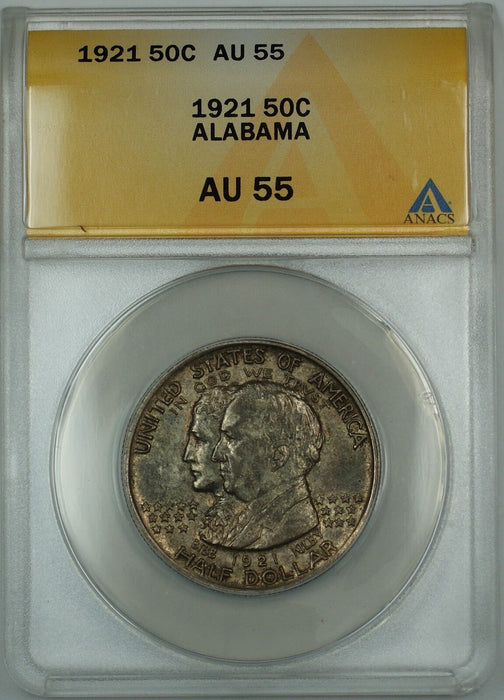 1921 Alabama Commemorative Silver Half Dollar Coin ANACS AU-55 Toned