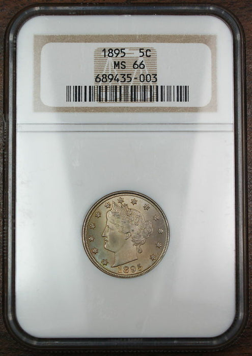 1895 Liberty Nickel Coin, NGC MS-66 Near Full Strike