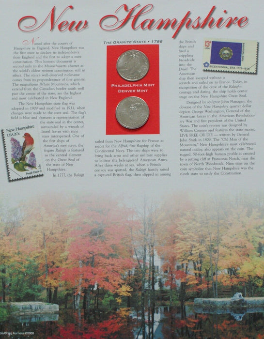 New Hampshire 2000 P&D Quarter for Anniversery of Statehood Bonus Stamp