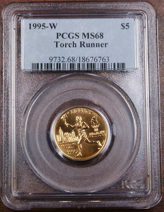 1995-W $5 Gold Olympic Torch Runner Coin, PCGS MS-68