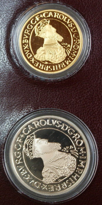 1987 Belgium Ecu Gold & Silver Coin Set, Charles V, Treaty of Rome, In Box w COA