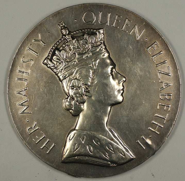 1953 Large Silver Coronation Queen Elizabeth II Medal 5.7 ozt W/ Counter marks