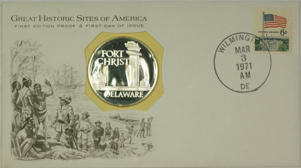 1971 Wilmington Delaware Great Historic Sites Medal Proof Silver First Day Cover