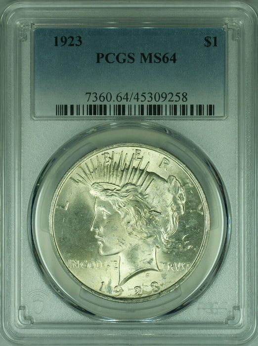 1923 Peace Silver Dollar S$1 PCGS MS-64 Better Coin (40E)