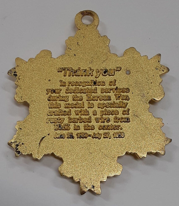 Korean War Veterans Memorial Medal Crafted w/Piece of Barbed Wire From DMZ