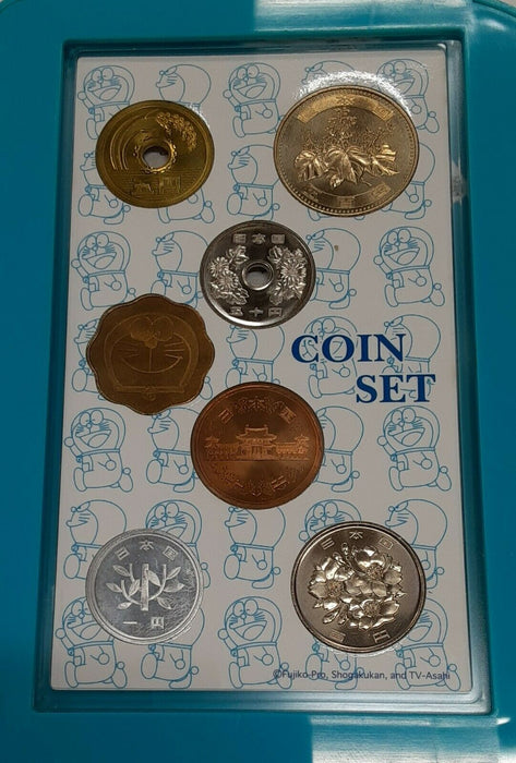 2005 Japan "35th Ann of Doraemon 6 Coin BU Set w/Medal In Original Plastic Case