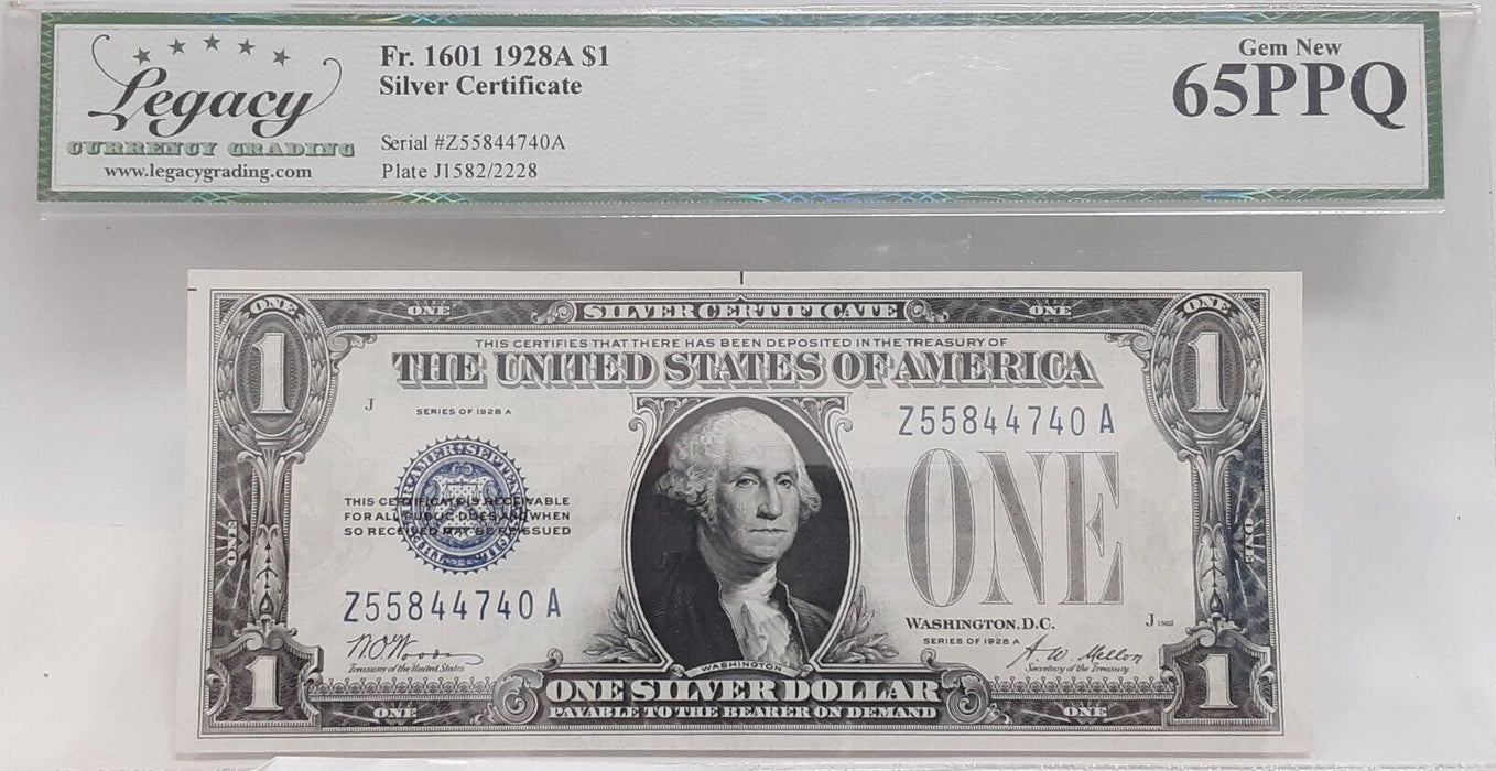 1928-A $1 Silver Certificate FR# 1601 Z-A Block Legacy Gem New 65PPQ   AA
