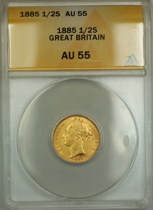 1885 Great Britain 1/2S Half Sovereign Gold Coin ANACS AU-55 *Scarce*