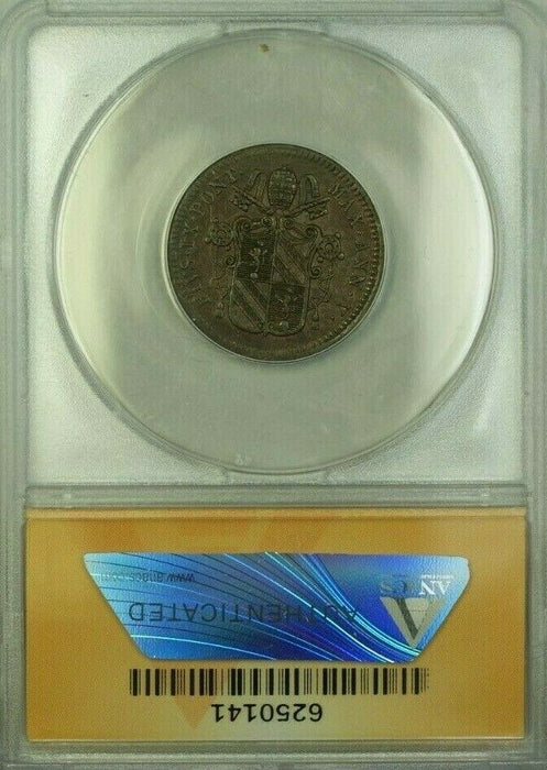 1850-R Papal States Year V 1/2 Baiocchi Coin ANACS AU 50