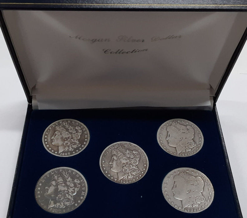 US Silver Dollar Set w/Five New Orleans Mint Morgan Dollars Circulated in Case