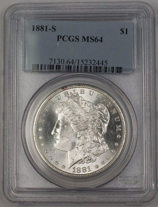 1881-S US Morgan Silver Dollar $1 Coin PCGS MS-64 Lightly Toned (Better) BR1 R
