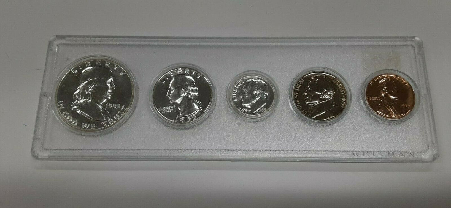 1955 United States Mint 5 Coin Proof Set in Clear Acrylic Holder 90% Silver (A)