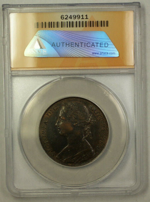 1882-H Great Britain 1 Penny Copper Coin Queen Victoria ANACS AU 53
