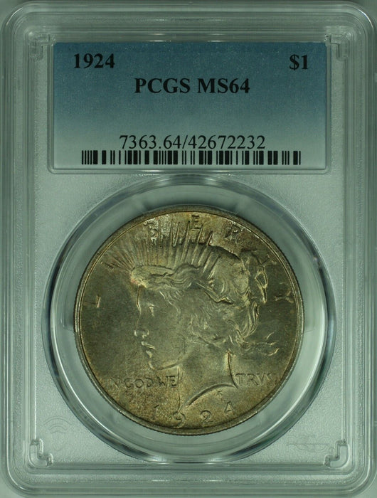 1924 Peace Silver Dollar Coin $1 PCGS MS-64 Toned (37) B