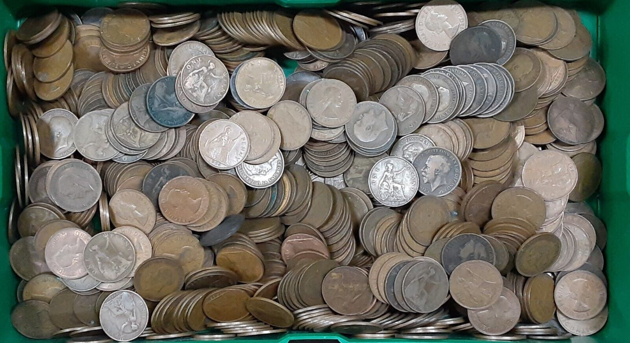 Lot of 100 Great Britain Penny Coins (1900-1967) Victoria thru Elizabeth II Circ